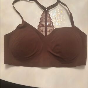 TRUE & CO. True Body Triangle Lace Racerback Bralette Brown Women's Size small